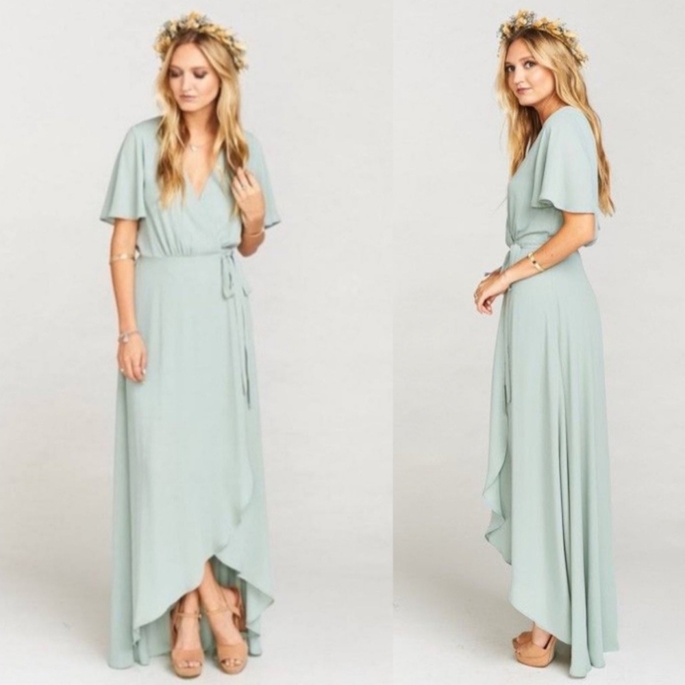 Show Me‎ Your Mumu Sophia Wrap Dress Sage Green Full Length Size Small - Picture 2 of 11